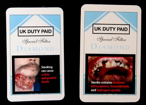 graphic images on cigarette packs. UK graphic cigarette packaging